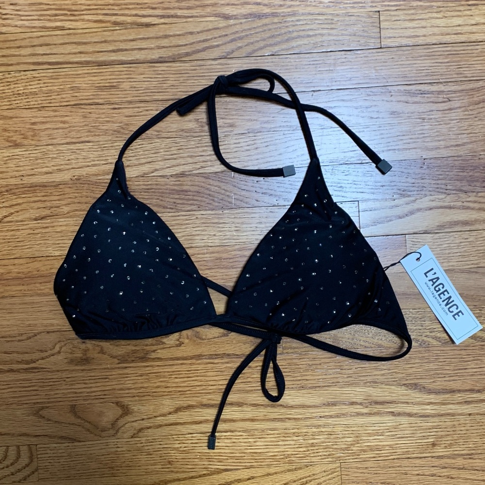 L’AGENCE swimsuit - black rhinestone bikini top with underwire small